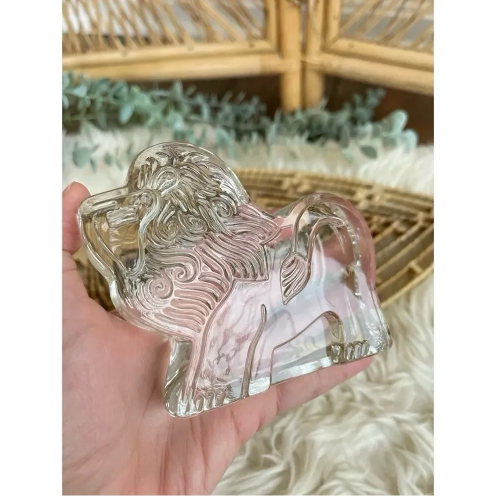 Dansk Crystal Zoo Lion Clear Glass Paperweight Naiad Einsel Mid Century Figurine